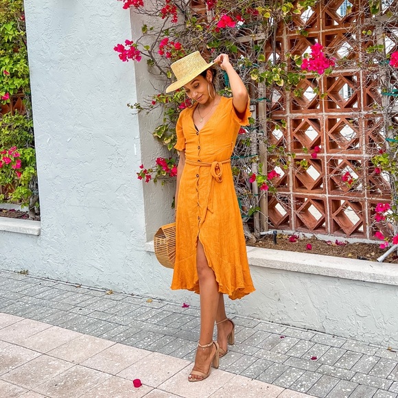 JustFab Marigold Flutter Midi Dress - Picture 7 of 7